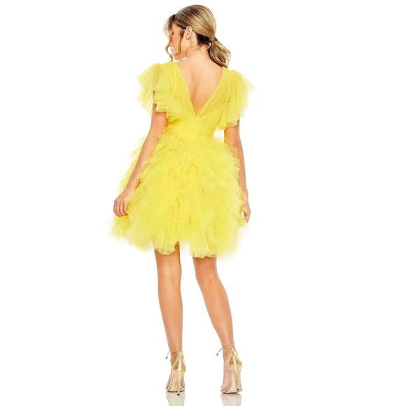 Mac Duggal Women's‎ Ruffled Flutter Sleeve Cocktail Dress Yellow 20505 $598 - Picture 3 of 4